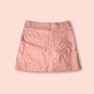 Pink leather mini skirt
